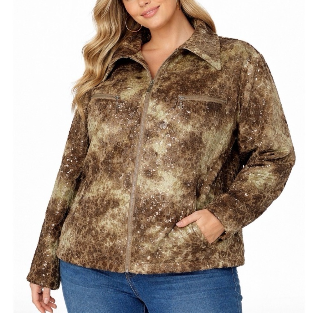 SEANDARA vintage jacket moto print/fuzzy SZ XL snake print zip up lightw…